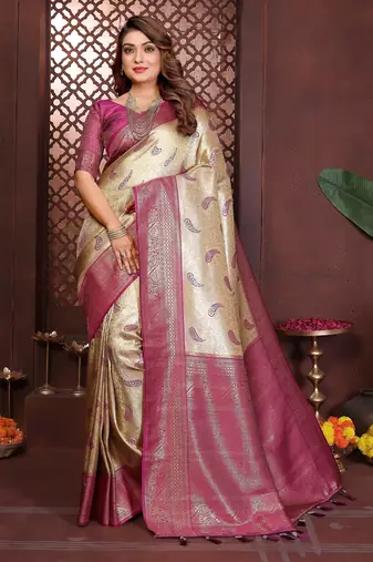 cream banarasi tissue art silk saree