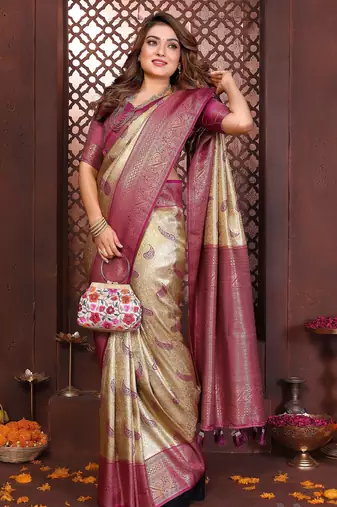 cream banarasi tissue art silk saree