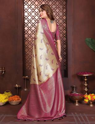 cream banarasi tissue art silk saree 3