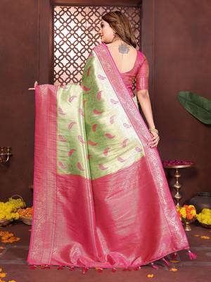 green banarasi tissue art silk saree 3