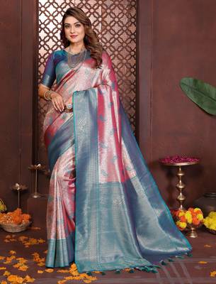 pink banarasi tissue art silk saree 1