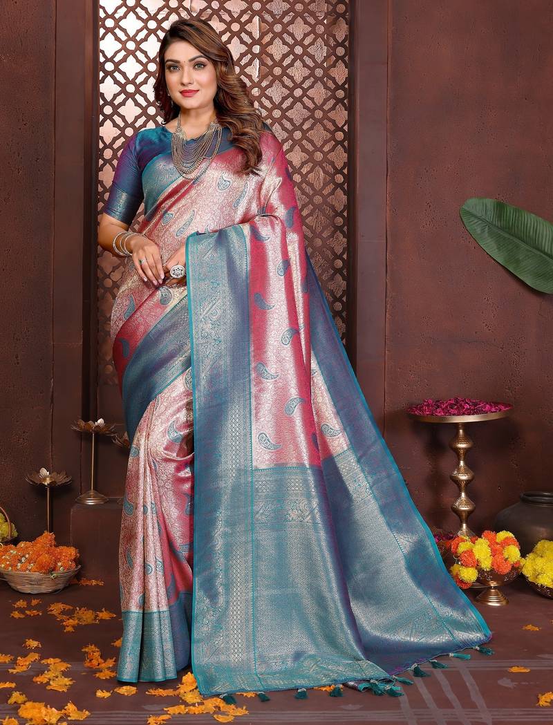 pink banarasi tissue art silk saree