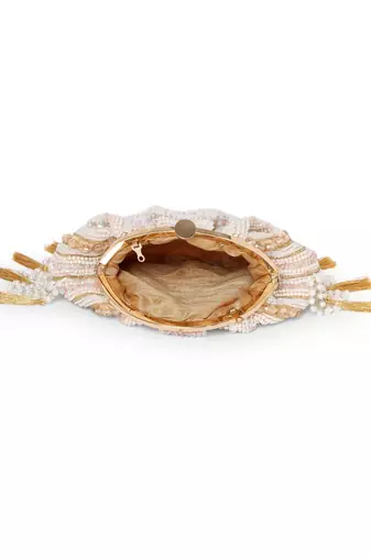 dewdrop fringe champagne gold & ivory embellished velvet clutch