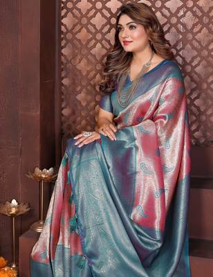 pink banarasi tissue art silk saree 2