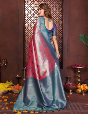pink banarasi tissue art silk saree 3