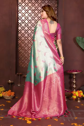 sky_blue banarasi tissue art silk saree
