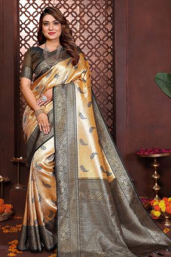 yellow banarasi tissue art silk saree
