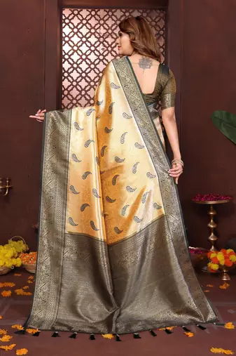yellow banarasi tissue art silk saree