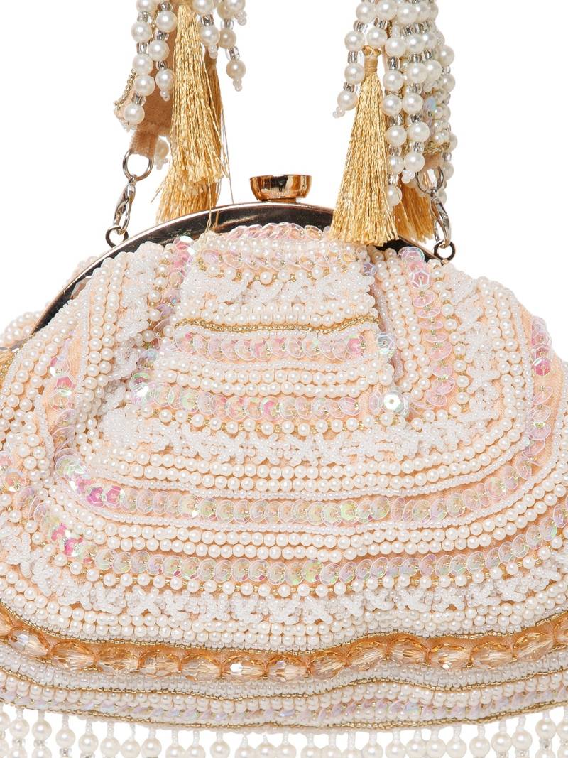 dewdrop fringe champagne gold & ivory embellished velvet clutch