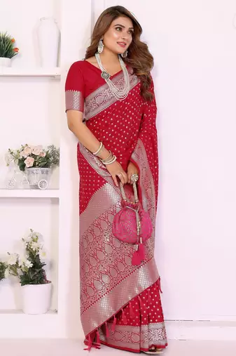 pink premium georgette art silk saree