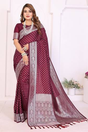 maroon premium georgette art silk saree