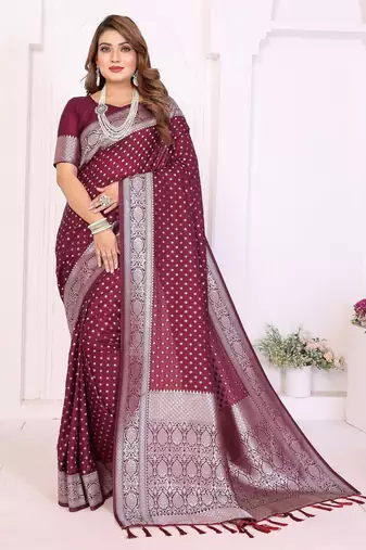 maroon premium georgette art silk saree