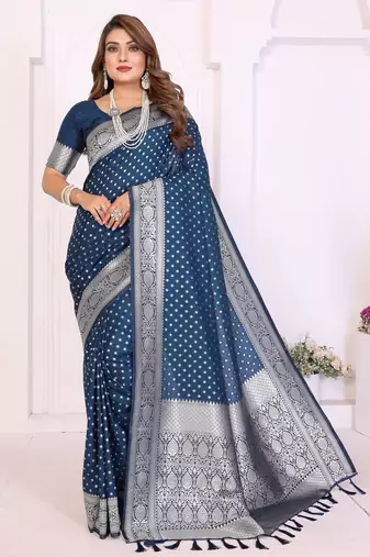 blue premium georgette art silk saree