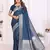 blue premium georgette art silk saree