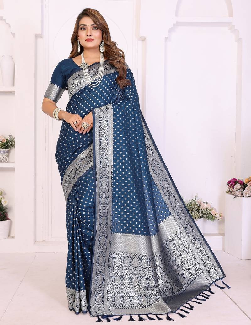 blue premium georgette art silk saree