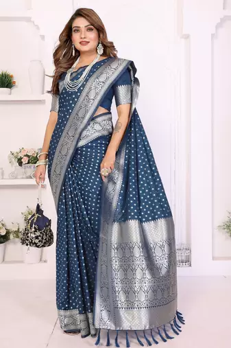 blue premium georgette art silk saree