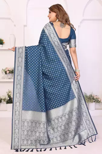 blue premium georgette art silk saree