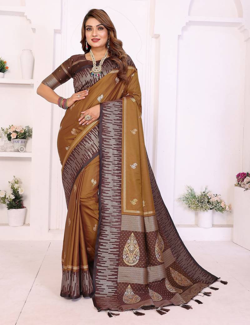 brown premium south soft art silk saree