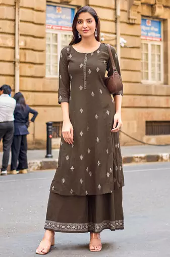 Women Ethnic Motifs Printed A-Line Kurta with Palazzos