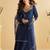 Navy blue golden embroidery and gota work real silk straight top pant- - Full Stitched free size