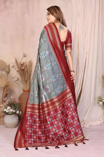 grey premium south soft silk blend saree