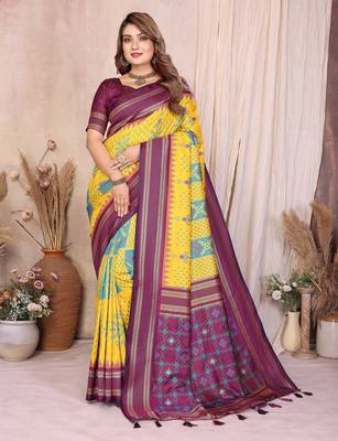 yellow premium south soft silk blend saree 1