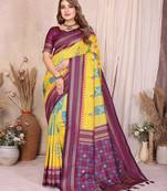 yellow premium south soft silk blend saree