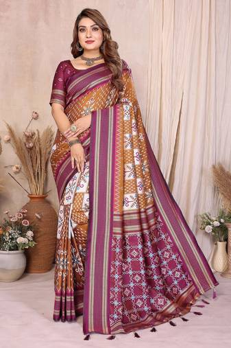 brown premium south soft silk blend saree
