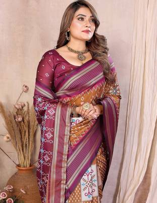 brown premium south soft silk blend saree 2