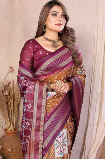 brown premium south soft silk blend saree