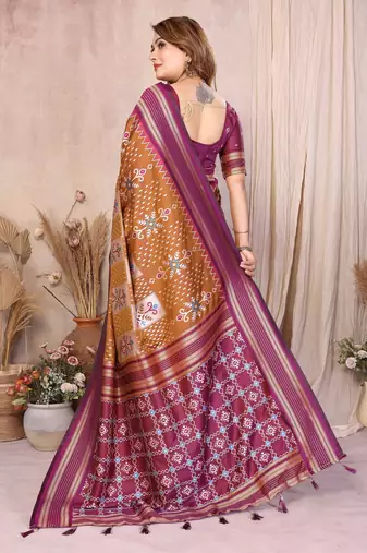 brown premium south soft silk blend saree