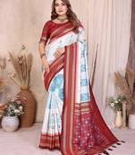 white premium south soft silk blend saree