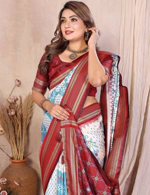 white premium south soft silk blend saree 2