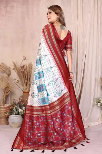 white premium south soft silk blend saree