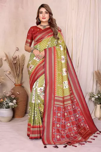 green premium south soft silk blend saree