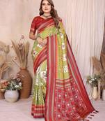 green premium south soft silk blend saree