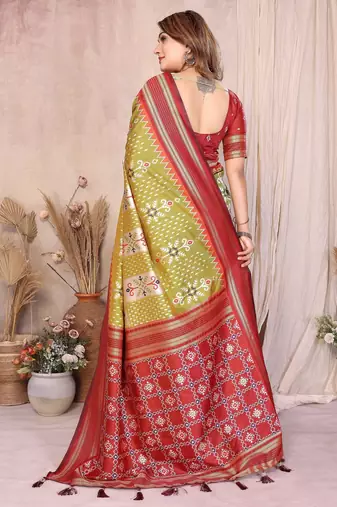 green premium south soft silk blend saree