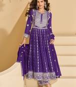 Purple thread and sequins embroidery georgette straight top palazzo suit--Full Stitched free size