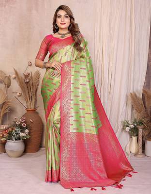 green banarasi tissue art silk saree 1