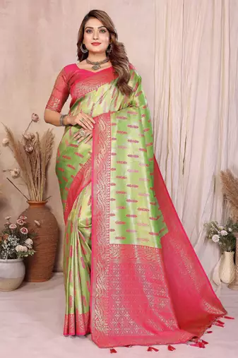 green banarasi tissue art silk saree