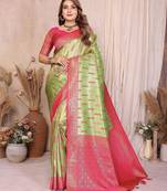 green banarasi tissue art silk saree