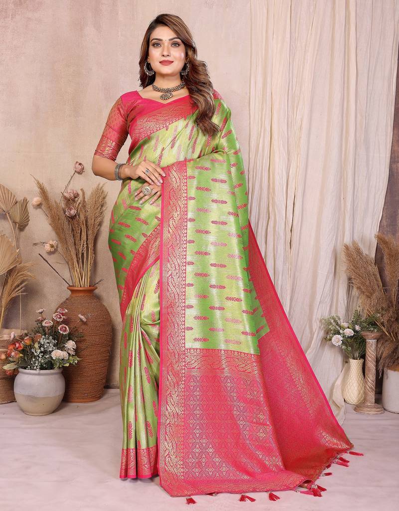green banarasi tissue art silk saree