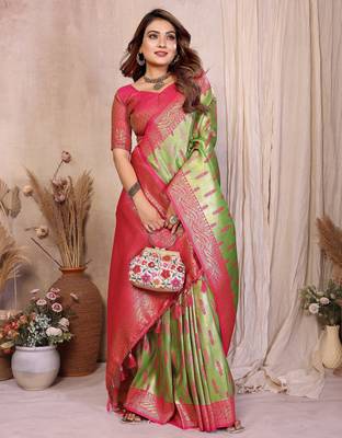 green banarasi tissue art silk saree 2