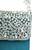 crystal cascade deep teal & silver stone embellished suede clutch