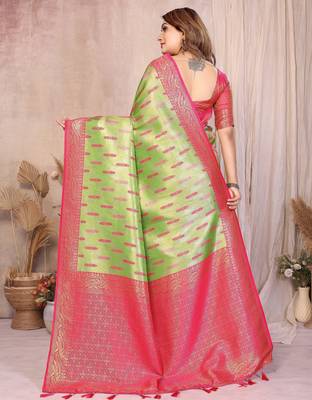green banarasi tissue art silk saree 3