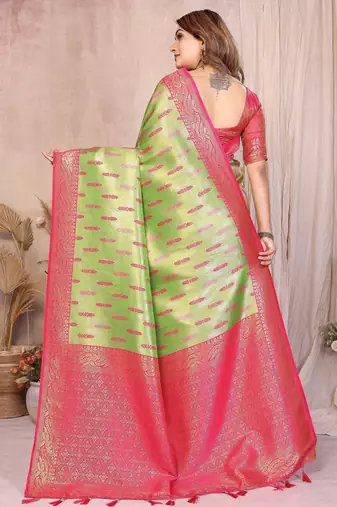 green banarasi tissue art silk saree