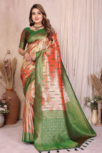 orange banarasi tissue art silk saree