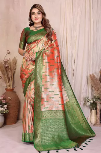 orange banarasi tissue art silk saree