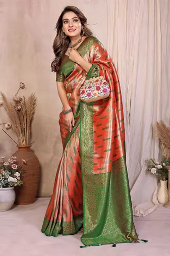 orange banarasi tissue art silk saree