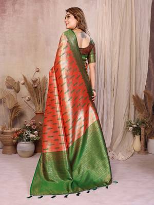 orange banarasi tissue art silk saree 3